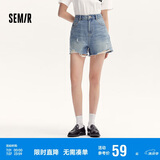 森马（Semir）牛仔裤女宽松美式热裤酷飒风夏街头毛边短裤复古辣妹103324122010