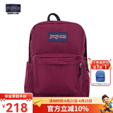 JANSPORT杰斯伯书包轻便双肩包男女旅行包简约背包电脑包学生校园 4QUT04S深紫酒红-侧边袋