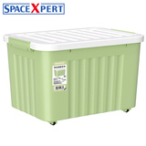 SPACEXPERT带轮塑料收纳箱特大号储物箱学生书箱儿童玩具整理搬家打包周转箱 绿色 【实测盛水容积80L】单只装