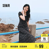 森马（Semir）连衣裙女开叉泡泡袖中长裙夏方领雪纺碎花裙浪漫109324114014