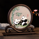 蜀中瑰宝蜀绣双面刺绣熊猫文创摆件中国特色礼物送老外出国成都伴手礼纪念 竹子熊猫（四川成都发货）