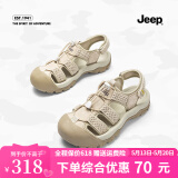Jeep吉普运动沙滩洞洞凉鞋女2023夏季新款百搭厚底镂空包头罗马凉鞋女 浅灰色 35 (偏小一码)
