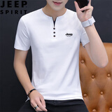 JEEP SPIRIT吉普短袖t恤男上衣潮流冰丝棉男装联名休闲打底衫半袖纯色体恤 T120V领纯色-白色 2XL 【145-160斤】