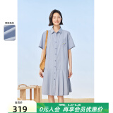 飞鸟和新酒衬衫连衣裙女中长款夏季新款宽松短袖气质绣花裙 雾霾蓝HCH01 S