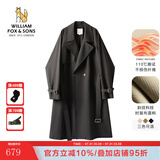 William fox&sons新复古回潮设计师款/立体剪裁风衣男腰带装饰层次感休闲长款外套 黑色（御寒10℃） XL /52
