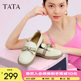 他她（TATA）通勤百搭乐福鞋2024春季新款方跟小皮鞋女单鞋WCPA1AA3 米白 38