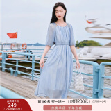 香影温柔风粉色连衣裙女2025夏季新款超好看五分袖海边度假沙滩裙 蓝色 M