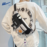 回力胸包男潮酷工装斜挎包时尚背包ins小包个性百搭腰包学生单肩包 黑色【徽章4+小熊猫挂件】