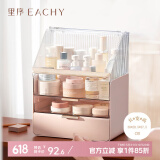 EACHY化妆品收纳盒桌面抽屉式梳妆台置物架护肤品口红透明收纳盒粉色