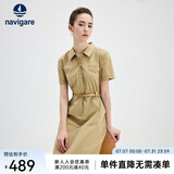 Navigare意大利小帆船短袖衬衫裙女士夏季时尚百搭小个子连衣裙简约中裙女 玛奇朵 XL 码