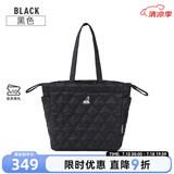 KANGOL官方大容量托特包菱形格秋冬新款单肩手拎包包女绵绵购物袋包抽绳 黑色