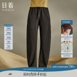 日着设计师女装2025春季新款运动休闲宽松显瘦高级窄版直筒长裤子 客黑 L