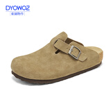 东园物作软木拖鞋真皮休闲日系时尚百搭外穿防滑情侣款Boston半包勃肯鞋 深卡其 35 正码