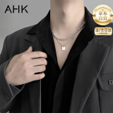 AHK双层叠戴项链男女潮流钛钢吊坠首饰品520情人节生日礼物男友老公 双层叠戴方牌项链【经典款】