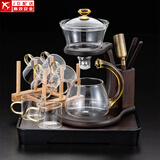 正扬懒人泡茶神器玻璃自动茶具套装家用磁吸整套功夫茶杯茶壶三件套盘 楼阁6金+四琴胡黑+杯架