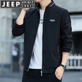 JEEP SPIRIT吉普夹克男外套立领上衣男士春秋季纯色中青年茄克衫舒适透气服装 杰浩-2210黑色 XL （130斤-155斤）