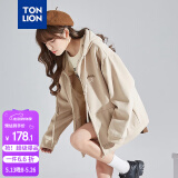 唐狮（TonLion）2025针织外套女休闲卫衣开衫连帽上衣 加绒款/浅卡其 L