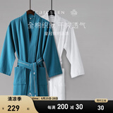 康尔馨五星级酒店浴袍 男女春夏纯棉浴衣 皇冠绣花睡袍全棉情侣浴衣 气质孔雀蓝 M（适合165-175cm,120斤以下）