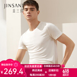 金三塔 商场同款睡衣上装男100%桑蚕丝真丝圆领T恤NZM9B710 白色圆领（双面真丝） XXXL