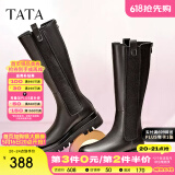 他她（TATA）厚底长筒靴女靴英伦加绒保暖骑士靴高筒靴秋冬新WXK02DG3 黑色（绒里） 38