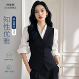 韩曼柯（HANMANKE）西装马甲女黑色单排扣无袖坎肩外套修身日常通勤职业女装马甲背心
