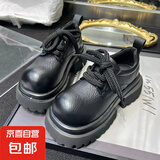 大头厚底松糕增高粗跟小皮鞋子女英伦风2025春秋新款爆款单鞋圆头 黑色 36 (230mm)