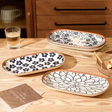 叮旦中式盘子家用鱼盘蒸鱼盘ins水果盘菜盘精致烤盘烤箱用釉下彩餐具 12英寸鱼盘-风调雨顺