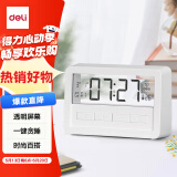 得力LCD透明屏电子闹钟床头钟智能时钟 个性简约家庭卧室懒人温度计 开学升学季必备礼物 白色8856