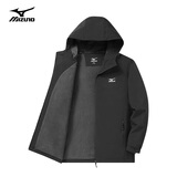 美津浓（MIZUNO）户外夹克男连帽梭织透气情侣锋衣加绒加厚加棉外套男上衣