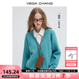 VEGA CHANG毛针织衫女2025年春秋季新款气质V领甜美减龄毛衣开衫 孔雀蓝 均码