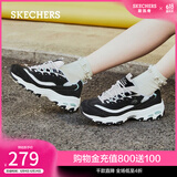 斯凯奇（Skechers）女鞋春季小白鞋蕾丝休闲运动熊猫鞋黑色增高厚底老爹鞋11959 黑色/白色/BKW 35