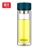富光双层玻璃杯水杯男女车载家用高硼硅玻璃杯泡茶杯带茶隔玻璃杯子 蓝色 320ml 双层玻璃直杯