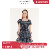 LULUALWAYS我爱露露24夏季新款宫廷风重工欧根纱印花蓬蓬裙连衣裙 黑色 S