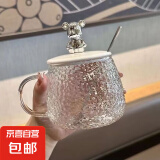 玻璃杯带盖勺小熊杯高颜值杯子办公室家用咖啡杯网红爆款水杯 2只装小熊杯（带勺子）