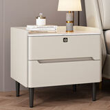 全实木床头柜轻奢岩板储物柜卧室简约现代床边柜皮质小户型收纳柜 米白【指纹锁 其他颜色备注】 50*40*50cm