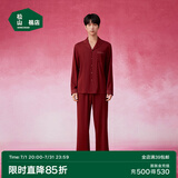松山棉店商场同款睡衣女情侣家居服男士睡衣棉加莫代尔开衫套装 男士-松枝刺绣-深樱红 M （女士160，男士170）