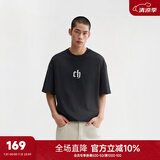 CHINISM  CH赤尘美式凉感速干短袖t恤男士夏季潮流宽松休闲五分袖上衣 黑色 XL