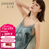金三塔商场同款真丝睡衣女100%桑蚕蕾丝花边v领真丝吊带裙睡裙礼物 雾霾兰9330 M