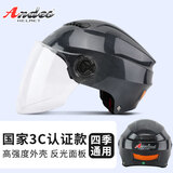 Andes HELMET3c认证电动摩托车头盔男四季女士夏季头盔安全帽四季通用夏天半盔 亮灰【3C款无镜】+赠透明长镜 均码