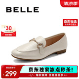 百丽时尚休闲豆豆女真皮商场百搭单鞋A7H1DAA4 米白 38