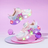 HELLOKITTY童鞋女童学步鞋炫彩亮灯鞋卡通库洛米发光鞋时尚运动鞋6703粉色30