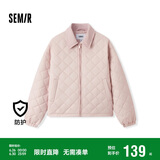 森马（Semir）棉服女灯芯绒翻领菱形格复古2024冬三防宽松轻薄棉衣109724112007
