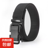 男士无牙自动扣皮带尼龙帆布编织腰带户外休闲百搭工装战术裤腰带 黑色