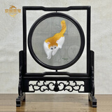 京城世家苏绣双面绣摆件手工精品刺绣屏风摆件送老外中国特色工艺品礼物 异色猫B（双面绣直径20cm）入门款