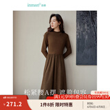 茵曼（INMAN）灯芯绒连衣裙春秋女装新品长袖休闲针织礼服中长裙子 咖啡色 L