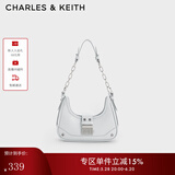 CHARLES&KEITH拼接链条月亮包腋下包单肩包包女包生日礼物CK2-40271053 Light Grey浅灰色 S