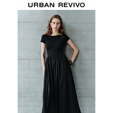 UR2025秋季新款女装气质简约一字领修身收腰连衣裙UWM750116 黑色 S