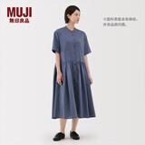 无印良品（MUJI）女式 汉麻 棉 短袖连衣裙 女装裙子25年夏季宽松透气长裙BC2MJC5S 烟熏蓝色 S （155/80A）