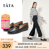 他她（TATA）方头乐福鞋女休闲平底一脚蹬小皮鞋女单鞋春秋款FLC22AM4 黑色 34