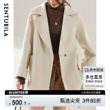 尚都比拉中长款毛呢大衣女冬季小个子100%羊毛双面呢外套 奶白色 S 